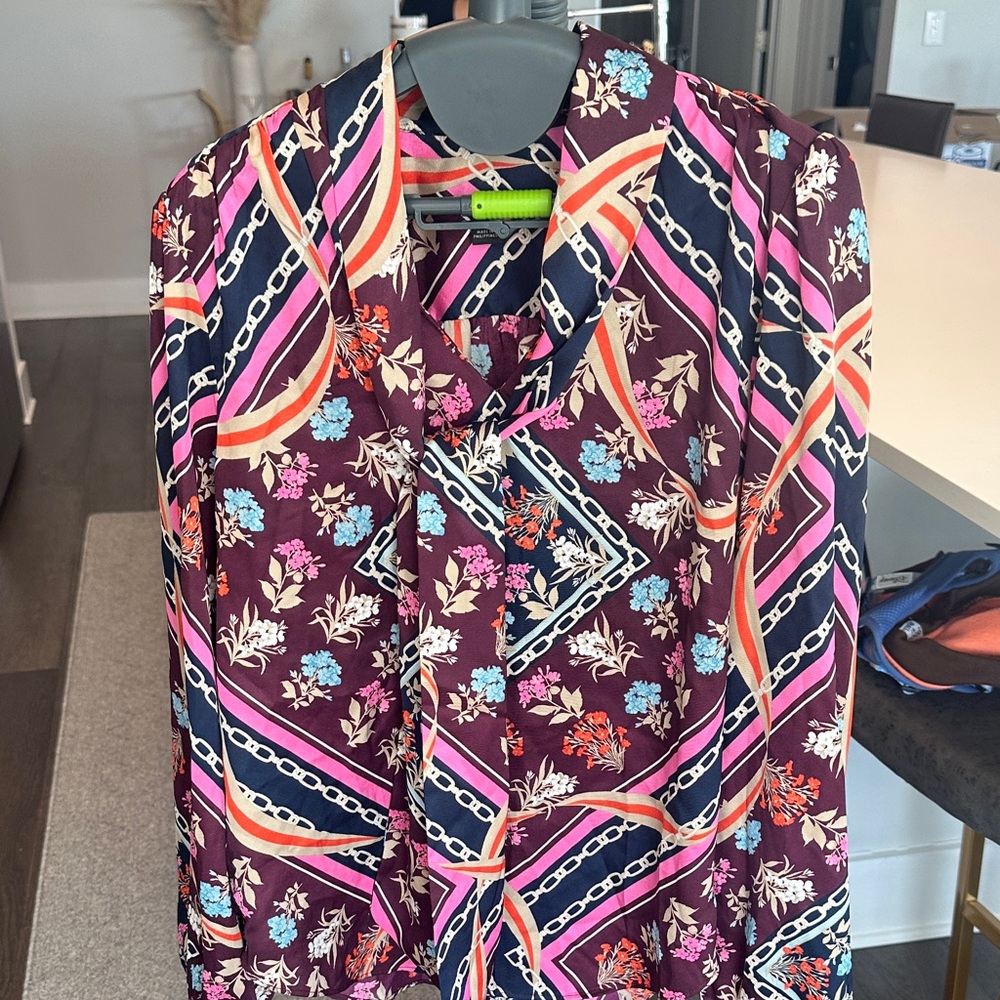 Ann Taylor Multicolor Floral Chain Blouse